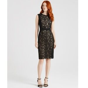 Adrianna Papell Womens Black Nude Lace Cocktail Sleeveless Sheath Dress Sz 4